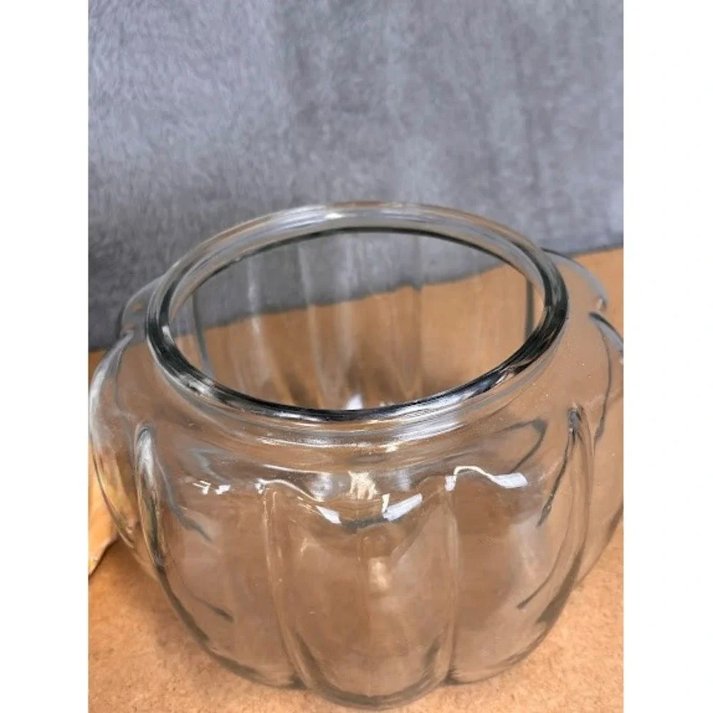 Vintage Anchor Hocking‎ Glass Pumpkin Jar with Lid 70oz Clear Harvest Candy Dish